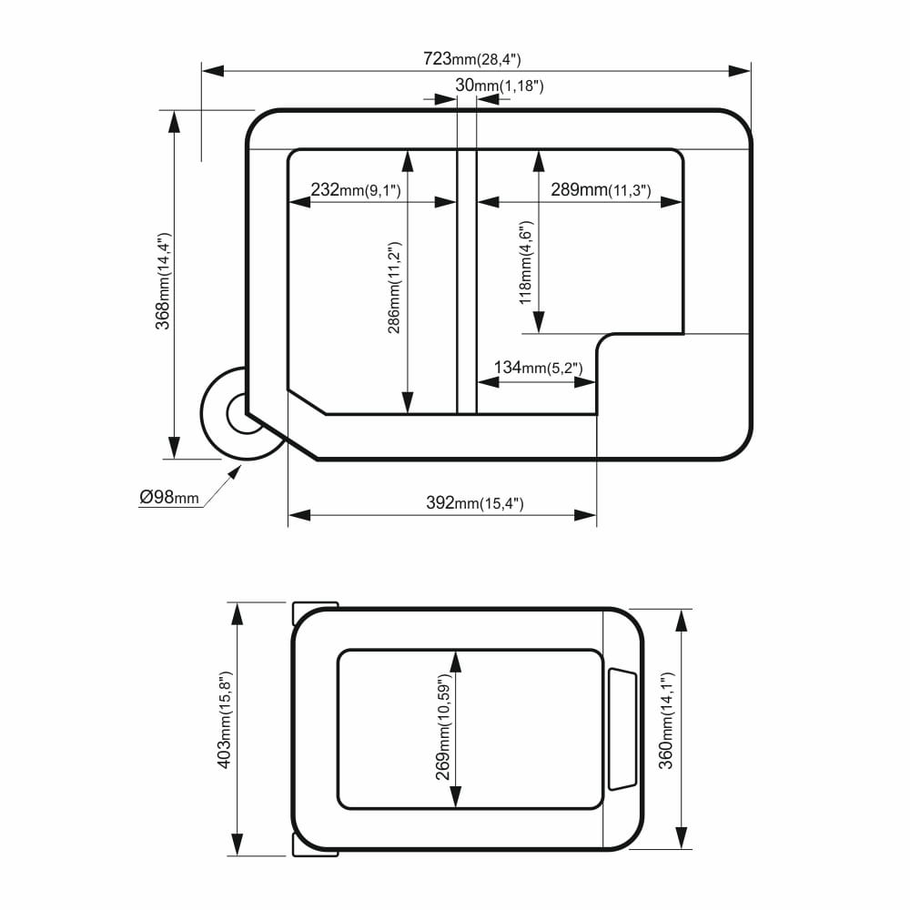 Lodówka kompresorowa Yeticool TX36 GREY DualZone - wymiary