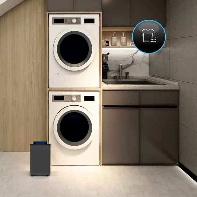 Oczyszczacz powietrza 100 m3 pochłaniacz wilgoci 12l Nexi UV ION  HEPA 20m² - Panel sterowania z wyświetlaczem i kolorowym wskaźnikiem wilgotności.