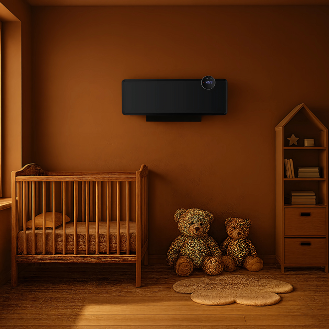 Grzejnik elektryczny WiFi 2000W farelka szklana kurtyna powietrzna GlassAir - Grzejnik elektryczny z funkcją SWING 90° równomiernie rozprowadzającą ciepło w pokoju.