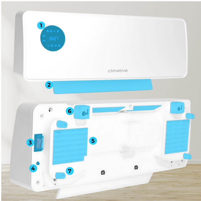 Grzejnik elektryczny SwingAir kurtyna powietrzna 2000W PTC mocna farelka - Biały panel grzewczy z nowoczesnym, minimalistycznym designem.