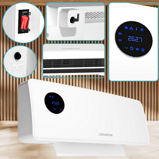 Grzejnik elektryczny SwingAir kurtyna powietrzna 2000W PTC mocna farelka - Grzejnik z dwoma poziomami mocy 1000 W i 2000 W – dopasowanie do potrzeb użytkownika.