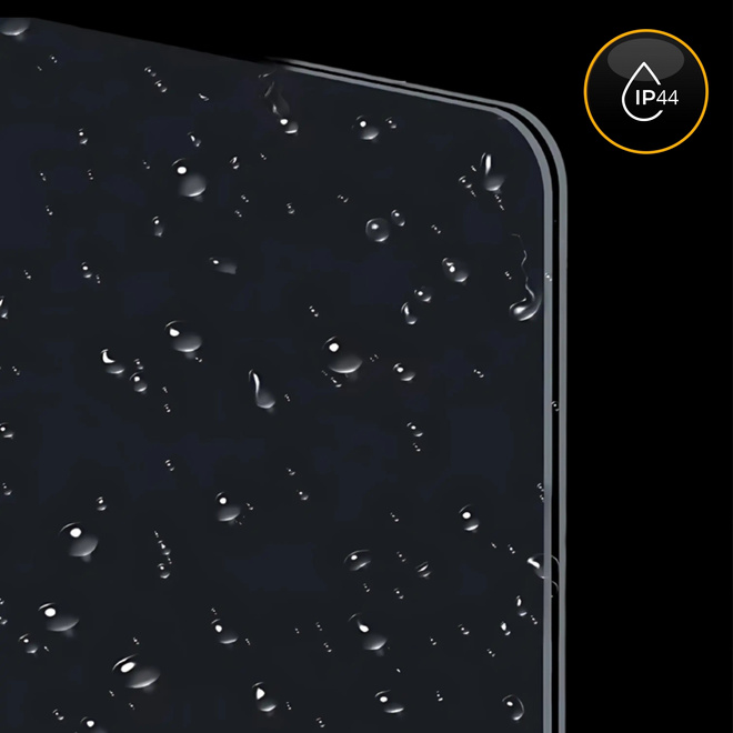 Szklany promiennik na podczerwień panelowy PrimeHeat 720W WiFi Tuya pilot - Zbliżenie na panel LED i przyciski dotykowe sterowania temperaturą.