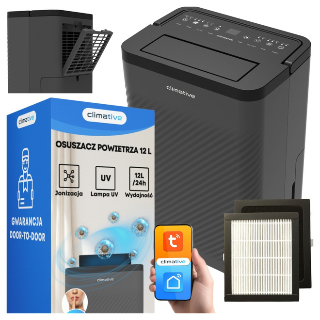 Oczyszczacz powietrza 100 m3 pochłaniacz wilgoci 12l Nexi UV ION  HEPA 20m² - Osuszacz i oczyszczacz powietrza 2w1 z Wi-Fi, filtrem HEPA H10 i węglowym.