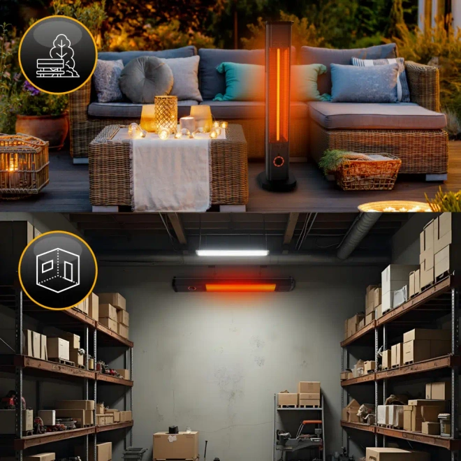 2w1 Promiennik podczerwieni ciepła tarasowy TOR 8 poziomów 2000W pilot - Stalowa obudowa malowana proszkowo – odporna i elegancka, matowa czerń.