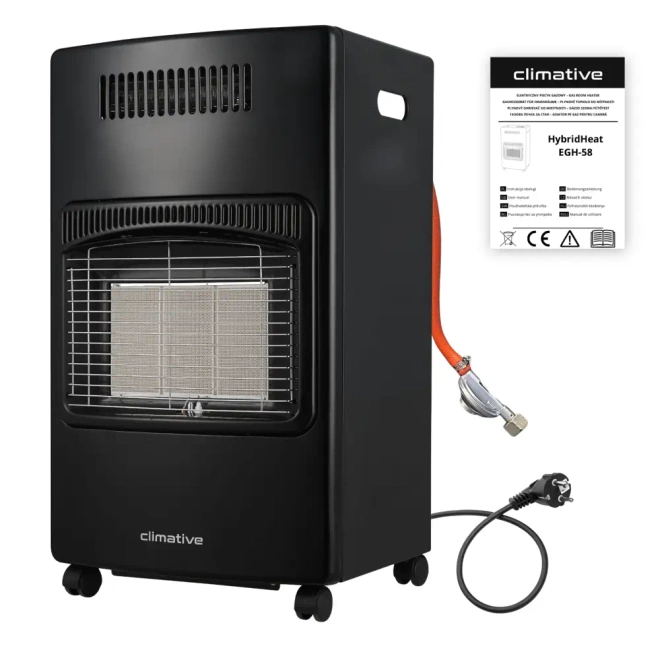 Piecyk gazowy na butlę 2w1 elektryczny grzejnik 5,8kW farelka reduktor 84m² - Bezpieczne użytkowanie – automatyczne odcięcie gazu w razie przewrócenia.