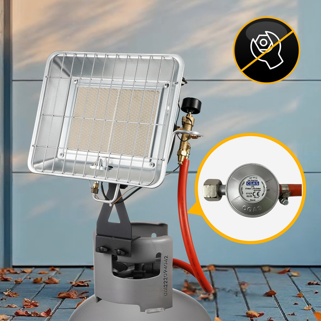 Promiennik gazowy słoneczko 4,5 kw uchwyt na butlę zapalnik PIEZO reduktor - Gazowy promiennik tarasowy 4,5 kW z ODS i termoparą bezpieczeństwa