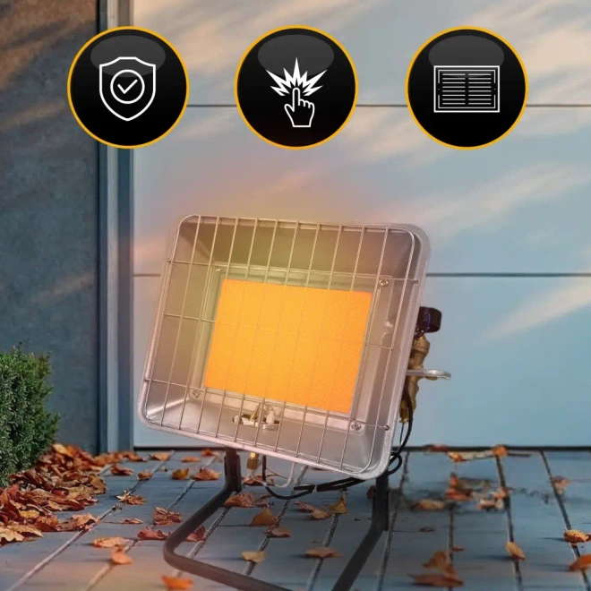 Promiennik gazowy słoneczko 4,5 kw uchwyt na butlę zapalnik PIEZO reduktor - Tarasowy promiennik gazowy z czujnikiem tlenu i termoparą bezpieczeństwa.