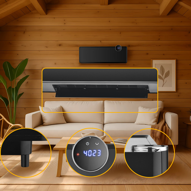 Grzejnik elektryczny WiFi 2000W farelka szklana kurtyna powietrzna GlassAir - Kurtyna powietrzna z harmonogramem tygodniowym 7×24 h i timerem do 24 h.