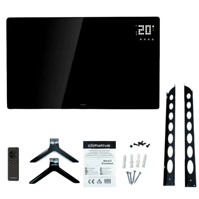 Szklany promiennik na podczerwień panelowy PrimeHeat 720W WiFi Tuya pilot - Panel grzewczy o mocy 720 W z czujnikiem otwartego okna.