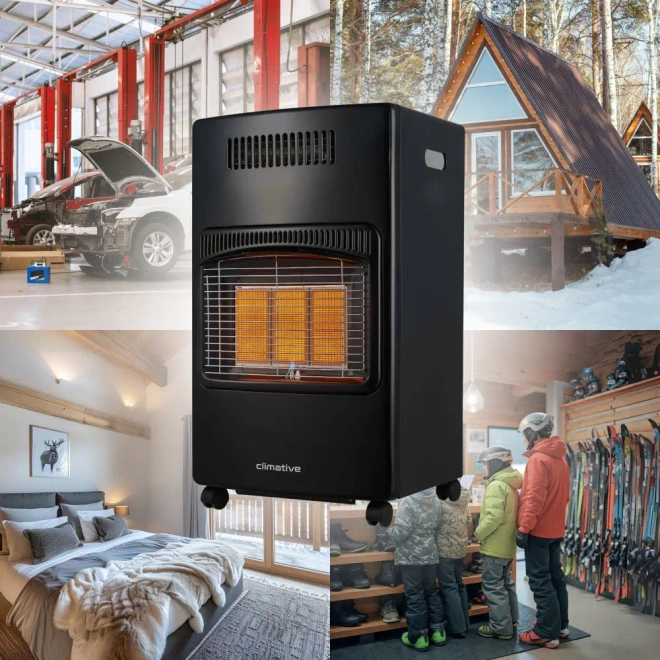 Piecyk gazowy na butlę 2w1 elektryczny grzejnik 5,8kW farelka reduktor 84m² - Piezoelektryczny zapalnik – bezpieczny start bez zapałek.