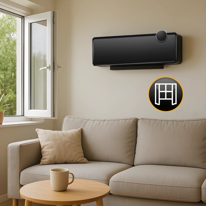 Grzejnik elektryczny WiFi 2000W farelka szklana kurtyna powietrzna GlassAir - Kurtyna z WiFi (Tuya / Smart Life) – zdalne ustawienie temperatury i trybów.