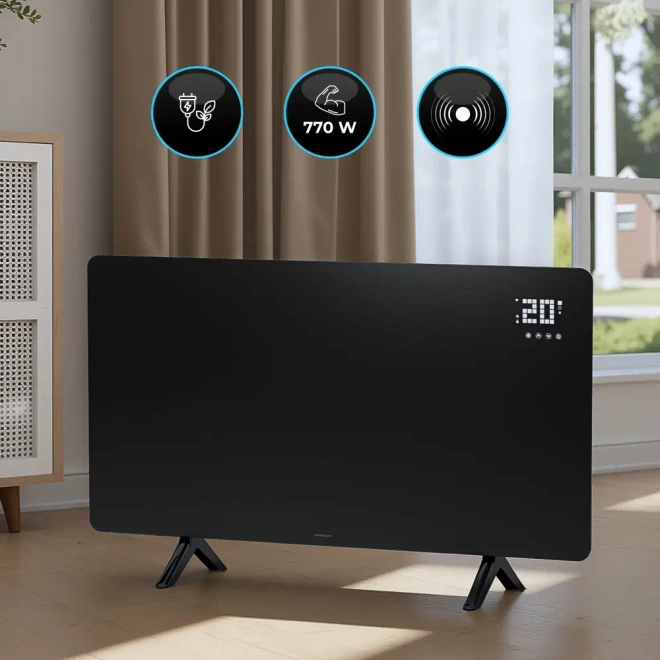 Szklany promiennik na podczerwień panelowy PrimeHeat 720W WiFi Tuya pilot - Panelowy promiennik podczerwieni do ogrzewania pomieszczeń do 24 m².