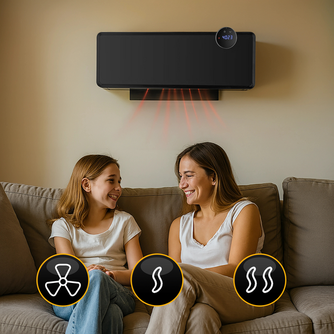 Grzejnik elektryczny WiFi 2000W farelka szklana kurtyna powietrzna GlassAir - Urządzenie z czujnikiem „otwartego okna” – automatyczne wyłączanie przy spadku temperatury.