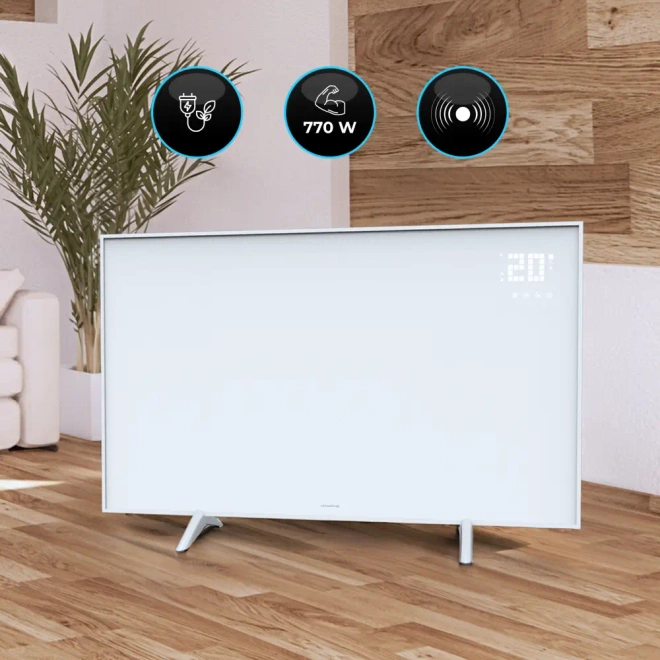 Panel grzewczy na podczerwień promiennik elektryczny WarmUp 770W WiFi LED - Promiennik elektryczny podczas pracy – subtelne światło LED i nowoczesny design.
