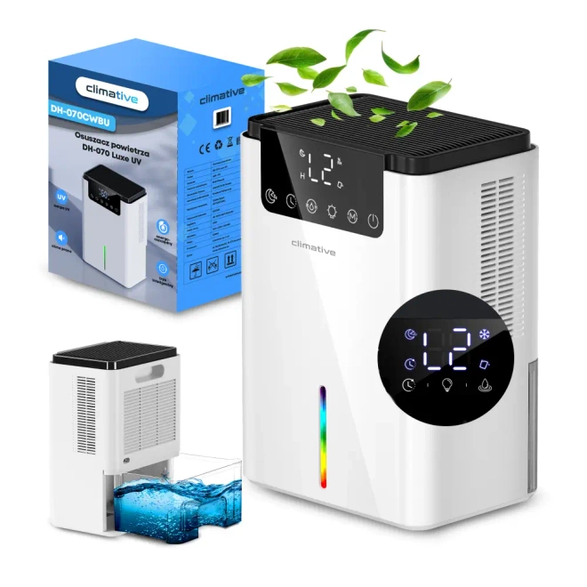 Osuszacz powietrza Climative DH-070 Luxe UV Biały - obok kartonu