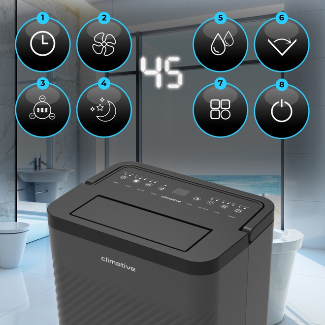 Oczyszczacz powietrza 100 m3 pochłaniacz wilgoci 12l Nexi UV ION  HEPA 20m² - Timer 1–24 h – zaplanuj czas pracy osuszacza i oczyszczacza.