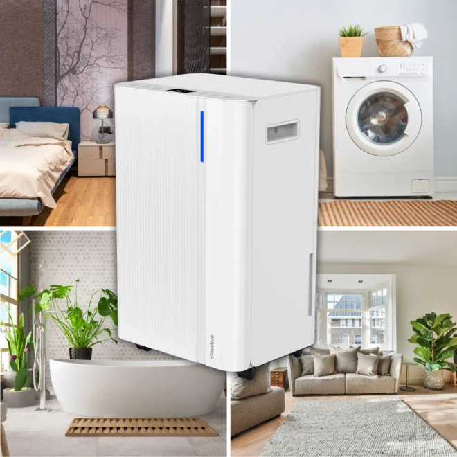 Osuszacz Powietrza Climative DH-20 Cube ION Pochłaniacz Wilgoci 20L WIFi - Domowy osuszacz z higrostatem 30–80%, timer 24 h, kółka jezdne, wskaźnik wilgotności LED.