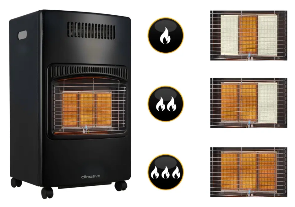 Piecyk gazowy na butlę 2w1 elektryczny grzejnik 5,8kW farelka reduktor 84m² - Obudowa z kratką ochronną – chroni przed przypadkowym dotknięciem elementów grzewczych.