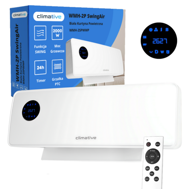 Grzejnik elektryczny SwingAir kurtyna powietrzna 2000W PTC mocna farelka - Kurtyna powietrzna z mocą 2000 W – szybkie ogrzewanie pomieszczenia od pierwszych minut.