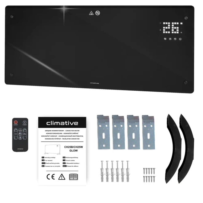 Grzejnik elektryczny szklany konwektorowy Glow 2500W LED WiFi Tuya czarny - Blokada rodzicielska „LOCK” – bezpieczna obsługa w domu z dziećmi.