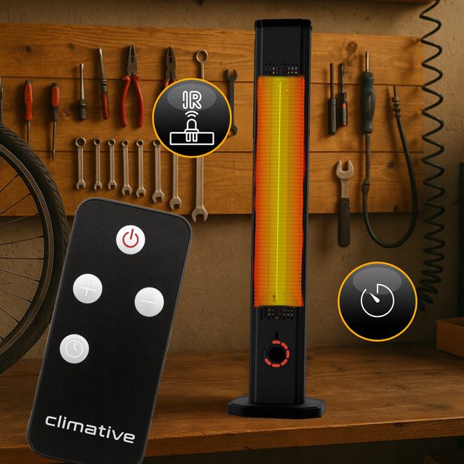 2w1 Promiennik podczerwieni ciepła tarasowy TOR 8 poziomów 2000W pilot - Promiennik zasięg do 4 m – ogrzewanie ludzi i przedmiotów, nie powietrza.